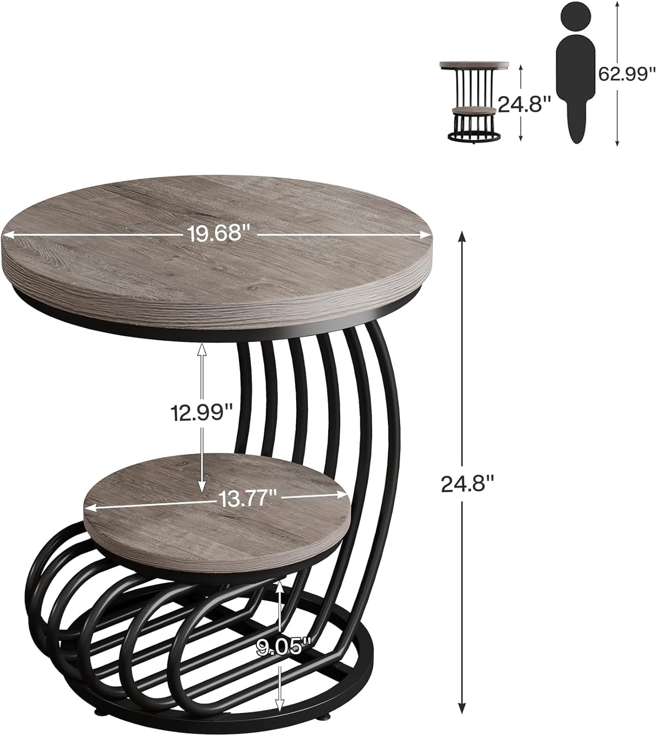 Tribesigns Round End Table, 2 Tiers Wood Side Table with Storage Shelf