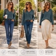 thumbnail image 7 of Women's V Neck Ribbed Knit Long Sleeve Tops Casual Bishop Sleeve Pullover Shirts for Fall Daily Wear, 7 of 7