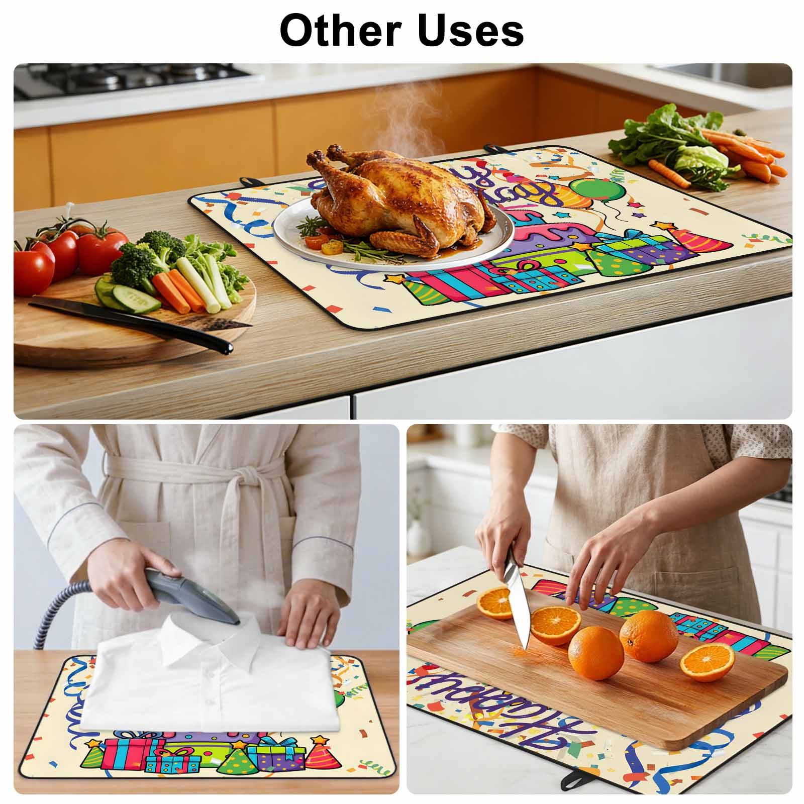Ribbon Happy Birthday Stove Top Cover for Electric Stove, Heat-proof & Non Slip Glass Top Stove Cover Protector, Cute Cake Balloon Colorful Kitchen Flat Cooktop Rubber Mat 24x21 Inches