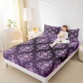 thumbnail image 3 of Homewish Gothic Skull Damask Bed Sheets,Halloween Full Size Sheets,Purple,4-Piece,1 Flat Sheet, 1 Fitted Sheet and 2 Pillowcases, 3 of 6