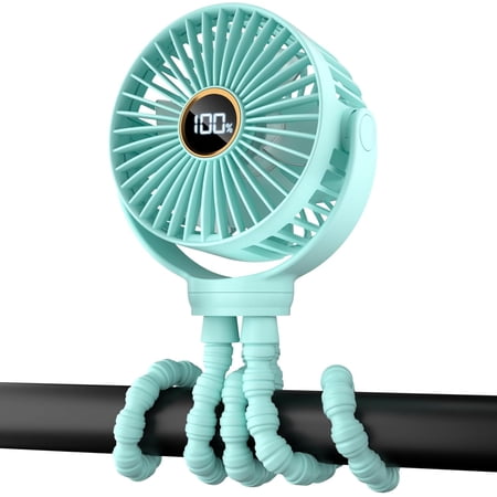 UniVerse Portable Stroller Mini Fan, Small Rechargeable Personal Fan, Travel Essentials for Baby, Wagon, Car Seat, Treadmill, Battery Powered Biking Gear Accessories, 360° Rotation, 3-Speed, Display