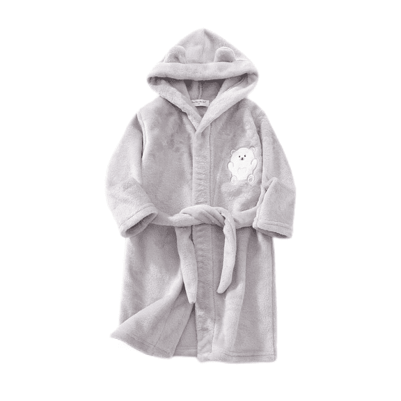 LYMAYTER Hooded Bathrobe for Boys Girls Soft Coral Pajamas Toddler Kids Unisex Dressing Robe 1-12Y