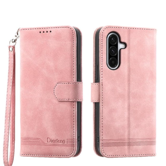 Funda Tipo Billetera para Samsung Galaxy A17 Carcasa Abatible con Porta Tarjetas, Bolsillo para Efectivo, Soporte Ajustable, Cierre Magnético y Correa de Muñeca Rosa