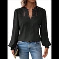 thumbnail image 3 of Blusas Bohemias de Larga con Cuello en V para Mujer, Blusas de con Lunares, Ropa de Crochet con Encaje Fluido, Ropa Informal de Moda. Negro L, 3 of 9