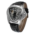 thumbnail image 1 of Reloj de pulsera mecánico automático para hombre con correa de PU (negro y plateado), 1 of 5