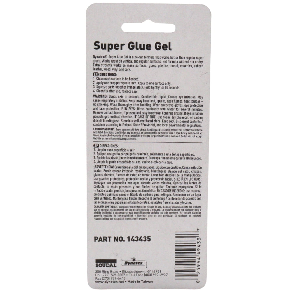Dynatex 0.07 oz Super Glue Gel - No-Run Formula, Instant Bond, Bonds Metal Plastic Rubber Glass, Clear Permanent, Vertical Surfaces (24-Pack)