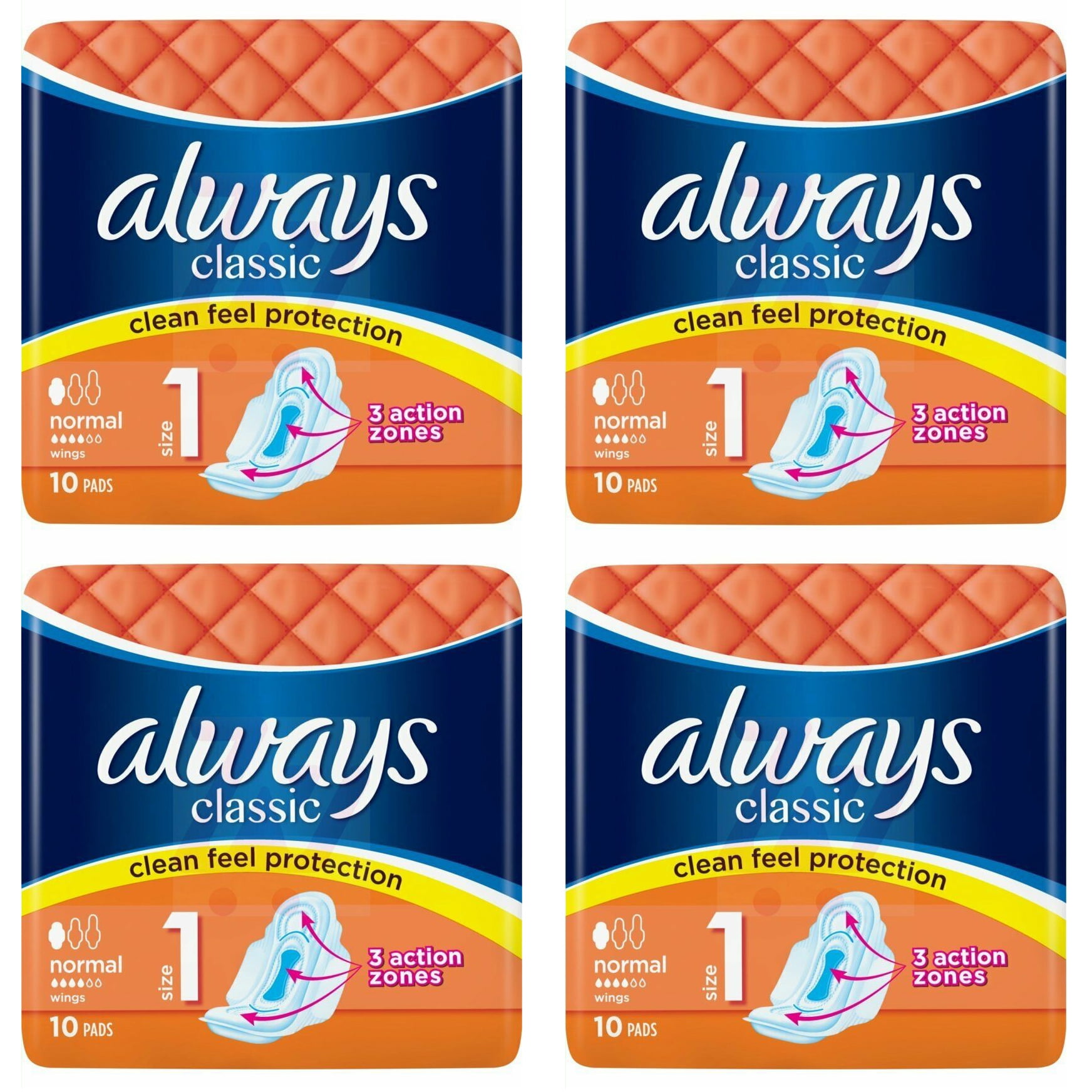 Pack of 4 Always Classic Pads with Wing Normal Size Clean Feel ...