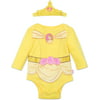 Disney Princess Belle Baby Girls' Costume Long Sleeve Bodysuit and Tiara Headband Yellow, 0-3 Months