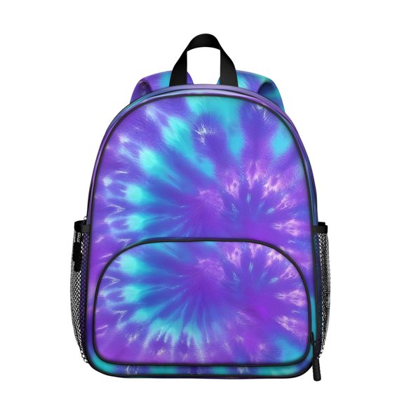 Purple and Blue Tie Dye Pattern Backpack for School, Cute School Bag with Adjustable Shoulder Straps and Padded Back, 13.8"x11.4"x6"