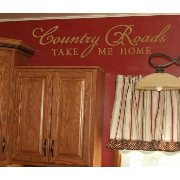 Farmhouse Decor Country Roads Take Me Home Wall Decals Sticker Quote 32x7.5 Tan