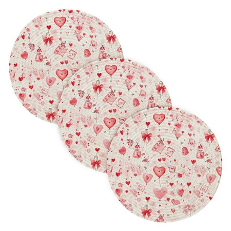 

Valentine s Day Design Heart Coil Dish Mat Set 3 Pack 15 Round Heat-Resistant Durable Soft Polyester