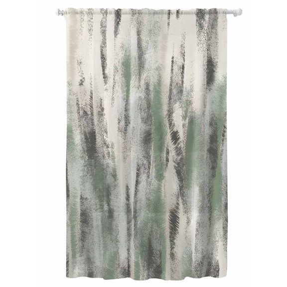 Sheer Curtains 108 Inches Long, Sage Green Vintage Semi Sheer Curtains Light Filtering Window Treatment, Stripes Painting Retro Abstract Art Privacy Voile Drapes for Living Room Bedroom 52x108 Inch