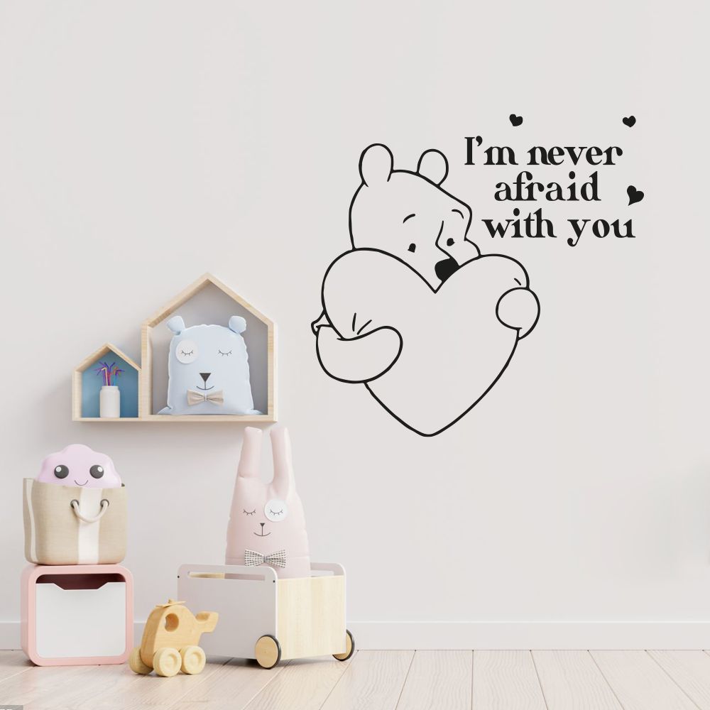 I'm Never Afraid With You - Quote Cute Winnie The Pooh Hug Little Hearts Vinyl Wall Art Wall Sticker Decal Décor Home Room Kids Room Boys Girls Room Pooh Lover Living Room Decoration Size(30x40 inch)