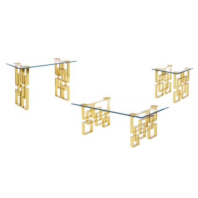 Ensemble Contemporain de Café en Verre Clair 3pc en Acier Inoxydable Doré