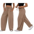thumbnail image 3 of Pantalones Bombachos Holgados de para Mujer, Pantalones Casuales de Verano con Cordón, Ropa de Viaje con Bolsillos 2025 Caqui XL, 3 of 7