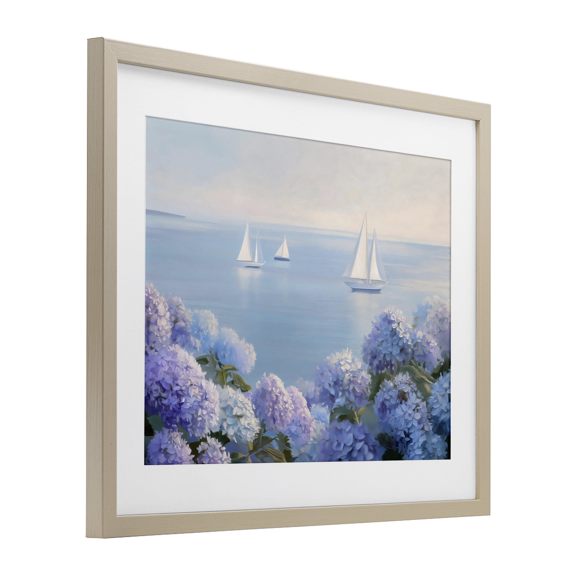 Stupell Industries Sailboats & Hydrangeas at Sea Birch Framed Print Under Glass, design by LSR Design Studio