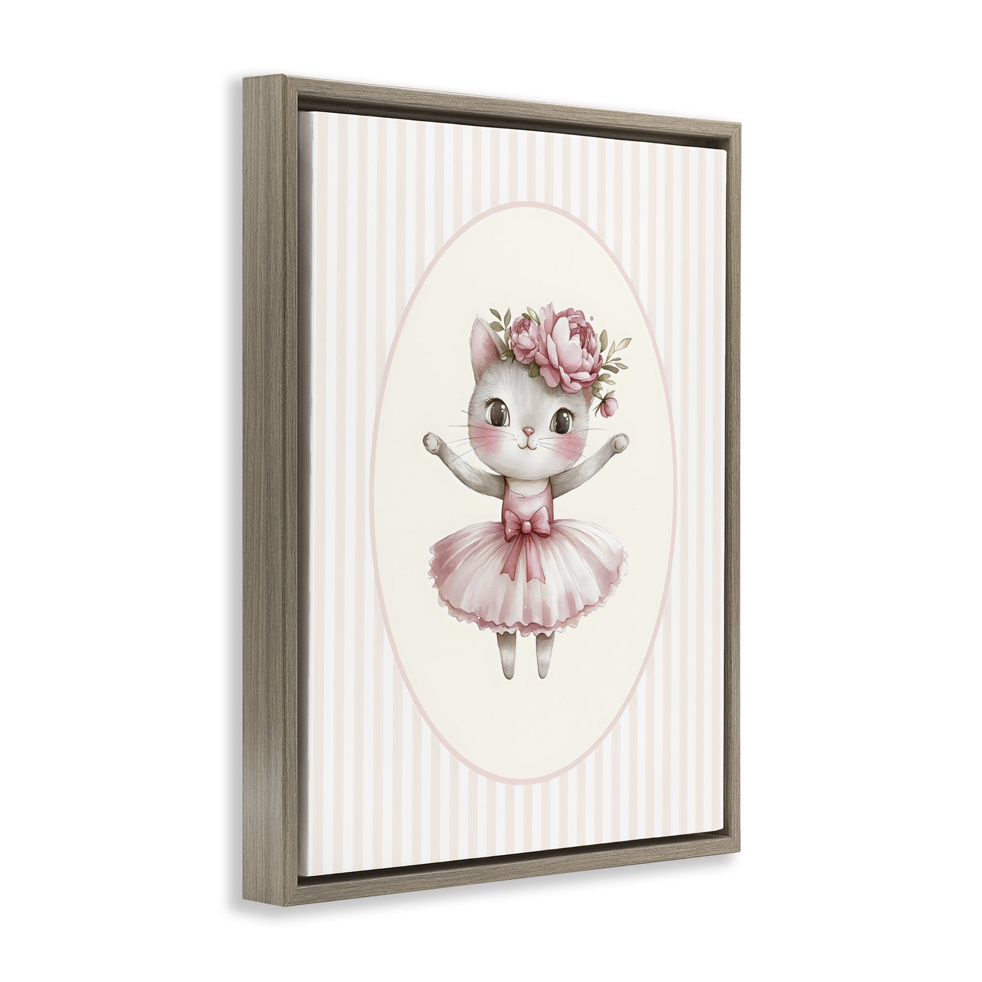 Stupell Industries Nursery Ballerina Cat Striped Brown Framed Floater Canvas Wall Art, design by LSR Design Studio