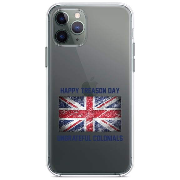 DistinctInk Clear Shockproof Hybrid Case for iPhone 11 Pro MAX (6.5" Screen) - TPU Bumper Acrylic Back Tempered Glass Screen Protector - Happy Treason Day Ungrateful Colonials