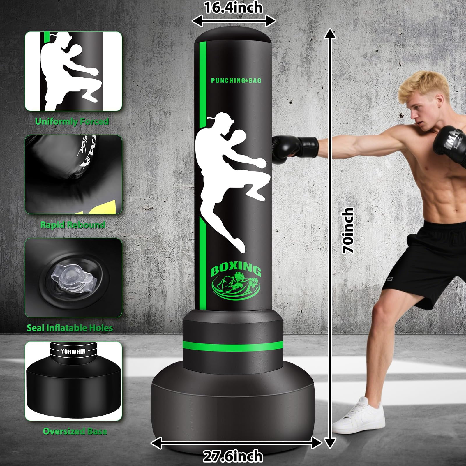 Freestanding Punching Bag With Gloves  70'' Heavy Boxing Stand For Adult Teens Standing Women Men Inflatable Kickboxing Bags Beginners Mma Muay Thai Fitness