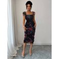 thumbnail image 5 of Black Womens Elegant Floral Mesh Ruffle Waist Midi Dress For Wedding Party Date Spring Summer, 5 of 6