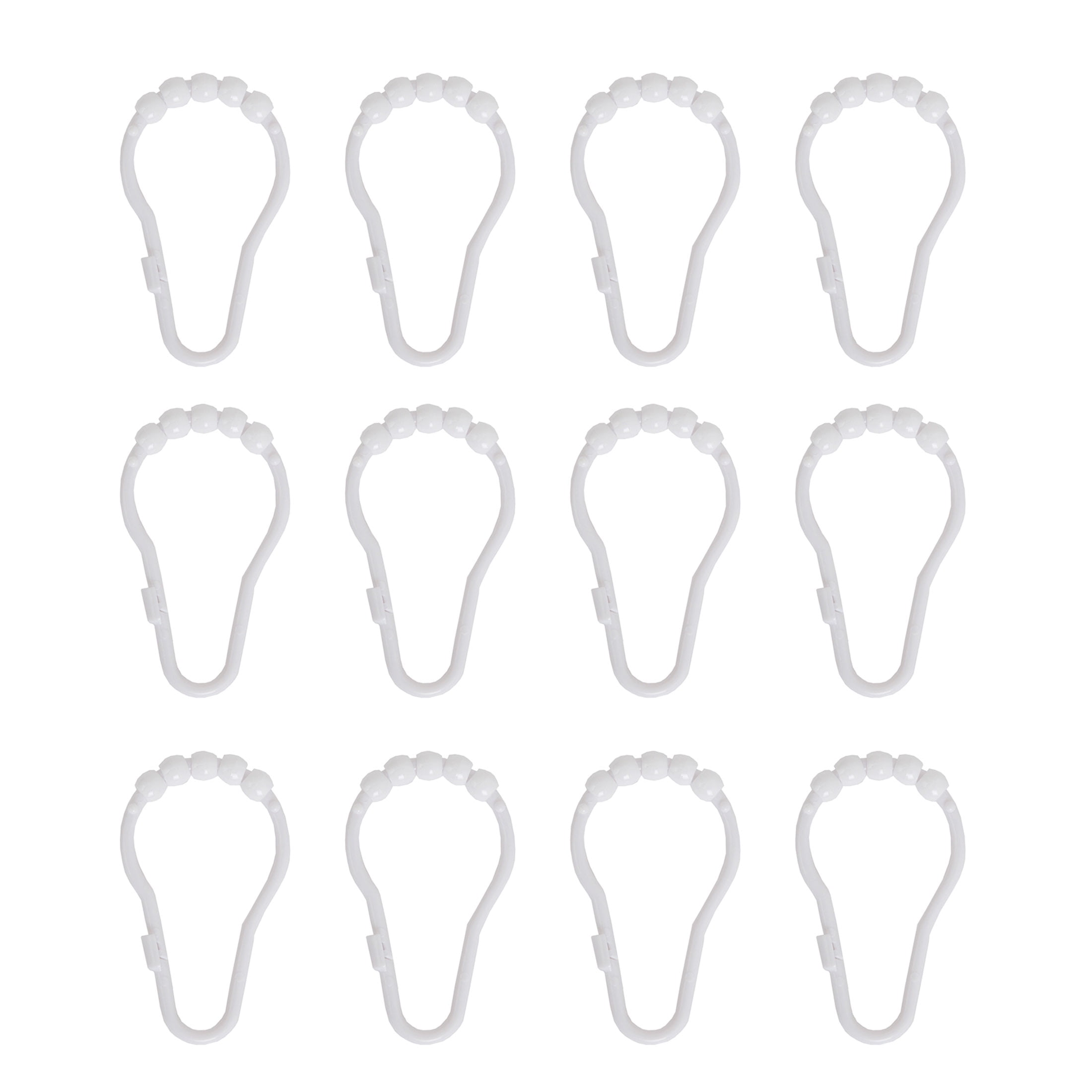 Mainstays Shower Curtain Rollerball Hooks, Easy Gliding, White, Set of 12