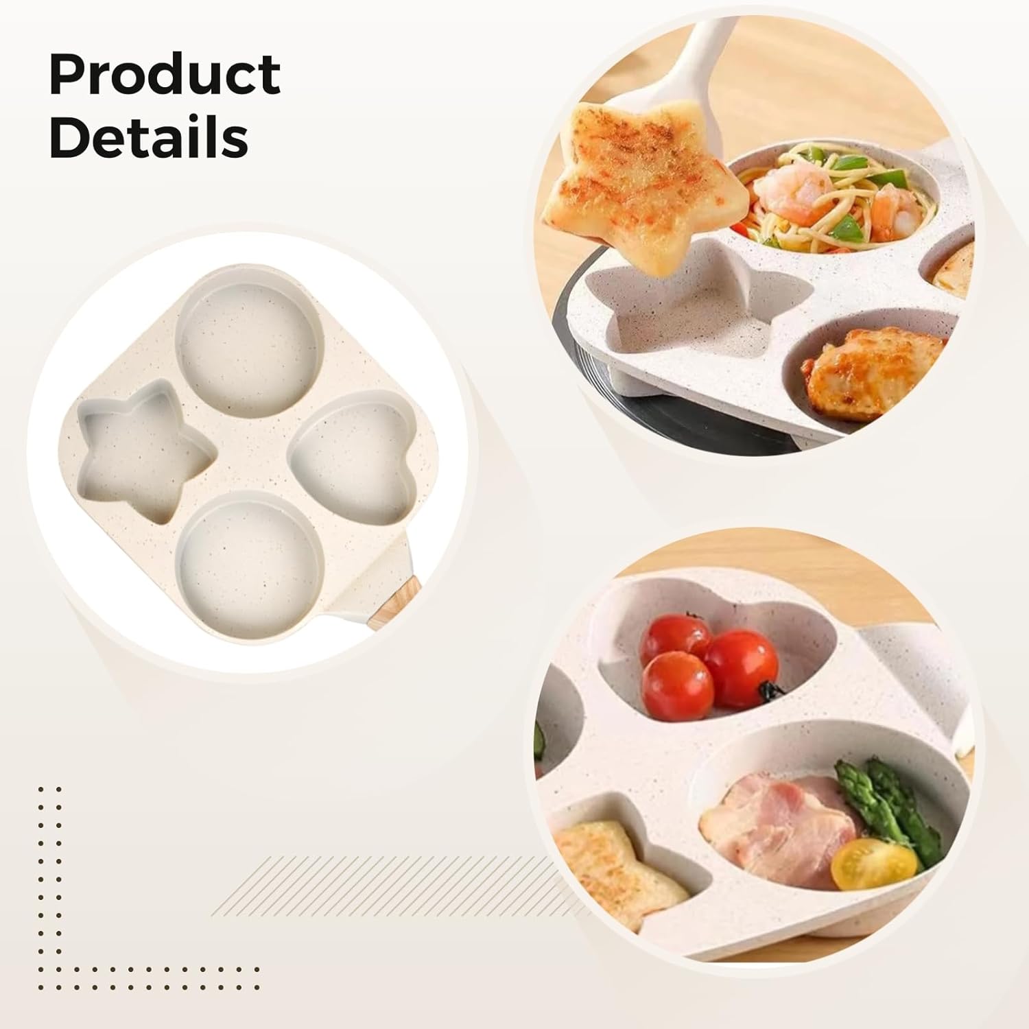 Non Stick Egg Frying Pans 4 holes Shapes, Egg Frying Pan Nonstick, Heart Star Shaped Breakfast Skillet, Quick Heating, Easy to Clean, Ideal Use for Breakfast