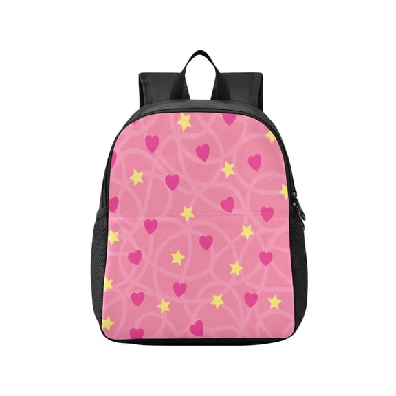 Toddler Backpack Romantic Pink Heart Star Pattern Waterproof Lightweight Backpack Casual Mini Daypack for Daycare & Travel
