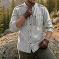 thumbnail image 2 of LMOIPLI Men's Stand Collar Long Sleeve Cargo Shirt Epaulet Detail Multi‑Pocket Design Lightweight Casual Top for Outdoor Daily Wear Gray XXL, 2 of 6