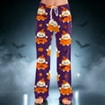 thumbnail image 2 of IYYVV Halloween Pajama Pants for Women Stretch Drawstring Lounge Pants Casual Pumpkin Printed Wide Leg Pjs Bottoms Dark Purple S, 2 of 5