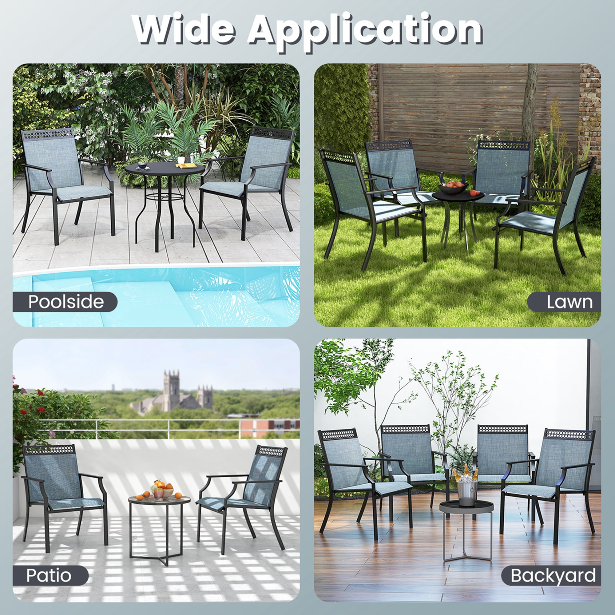 Costway Patio Chairs Set of 2 with All Weather Breathable Fabric High Backrest Blue