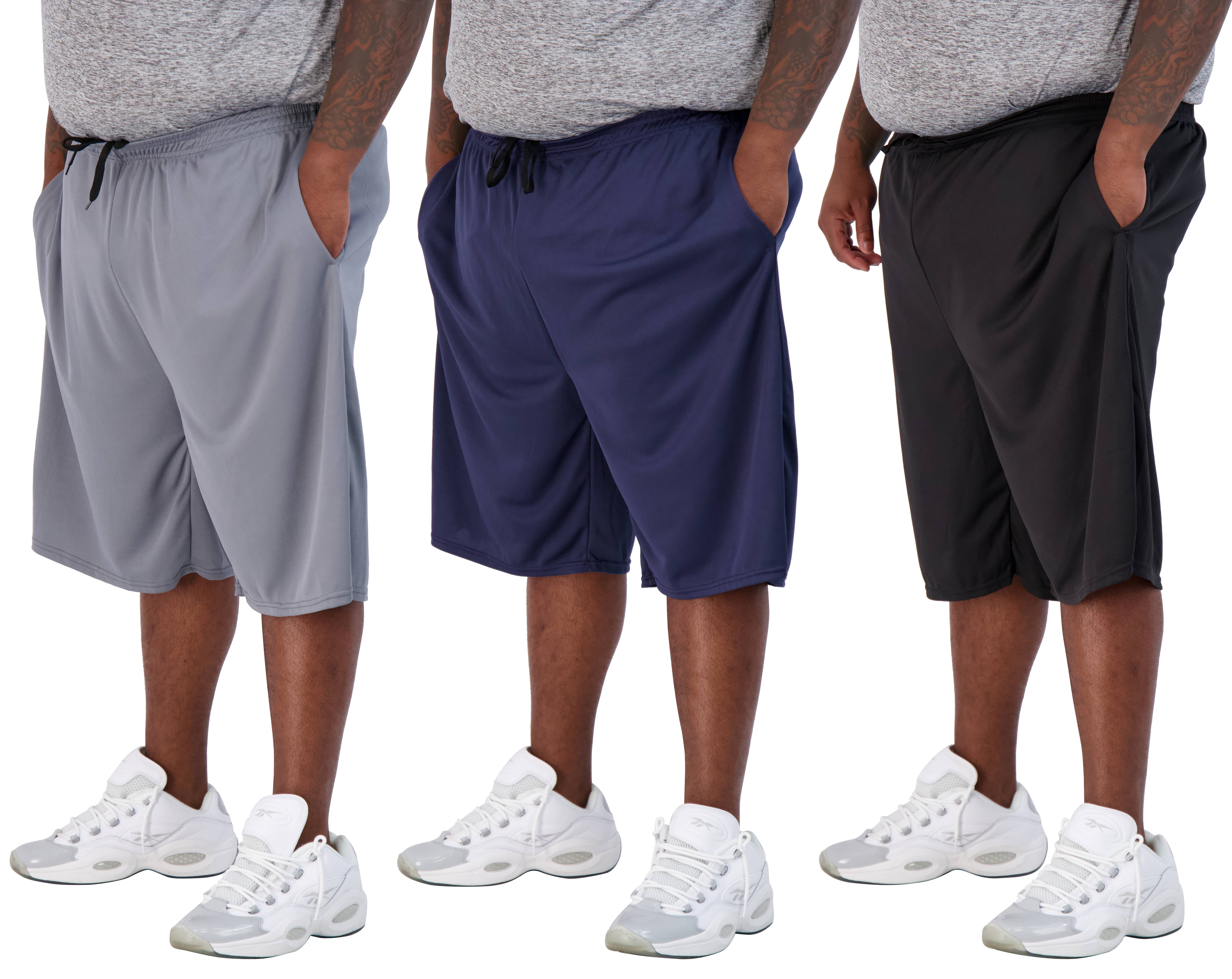 Real Essentials Men's Big & Tall 3-Pack Dry Fit & Mesh Active Athletic Perfomance Shorts 3X-5X