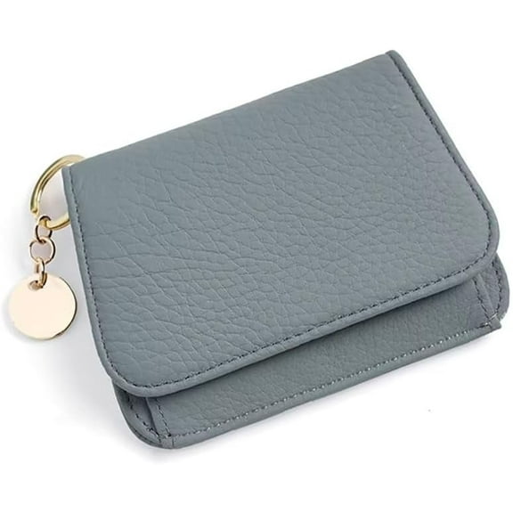 Small Wallet for Women RFID Blocking Genuine Leather Card Case Slim Tri-Fold Wallet with Zipper Pocket and Keychain