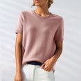 thumbnail image 2 of BRDFRL Womens 2025 Spring Short Sleeve Crew Neck Striped Pullover Sweater Business Casual Ribbed Knit Tops Light pink L, 2 of 7