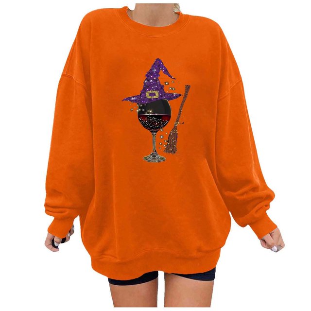 KIHOUT Chandails en Molleton pour Femmes Imprimé Ample Pull Graphique Tops Halloweens Col Rond Épaule Tombante Manches Longues Surdimensionné Mignon Automne Hiver Sans Capuche, Taille S-2TG