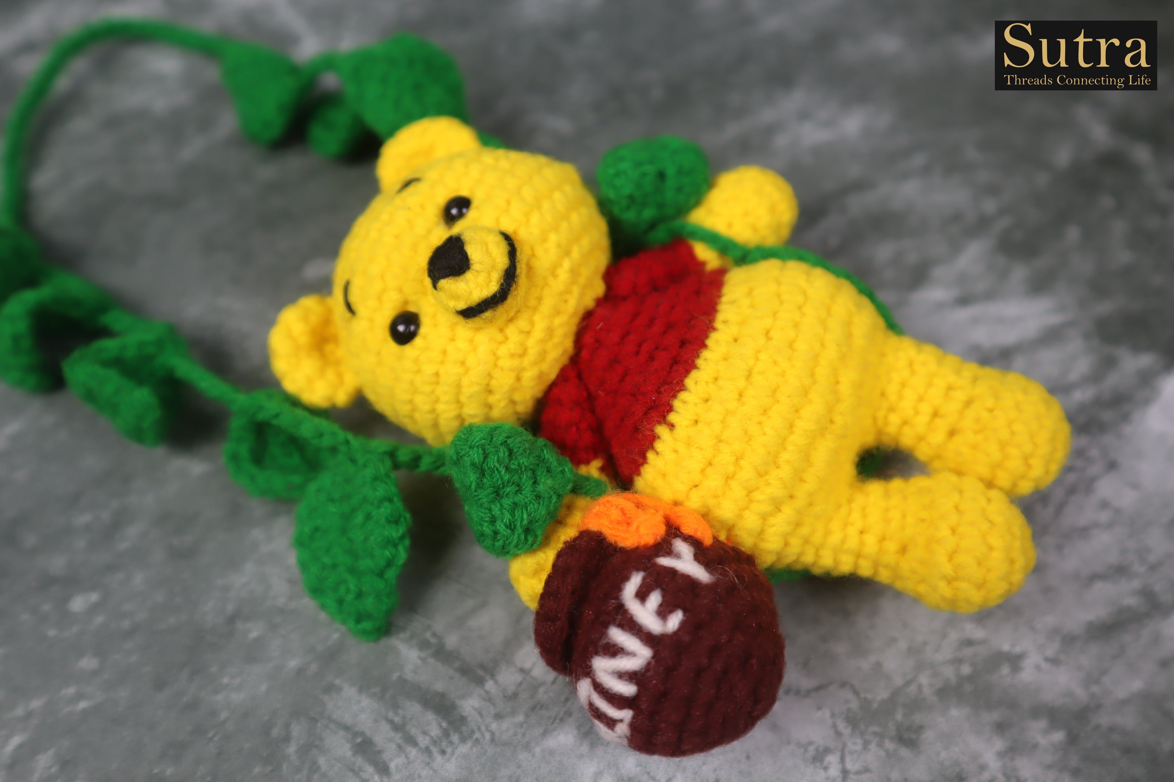 Winnie the Pooh Crochet Stuffed Toy, Designer Handmade Honey Bear Toy