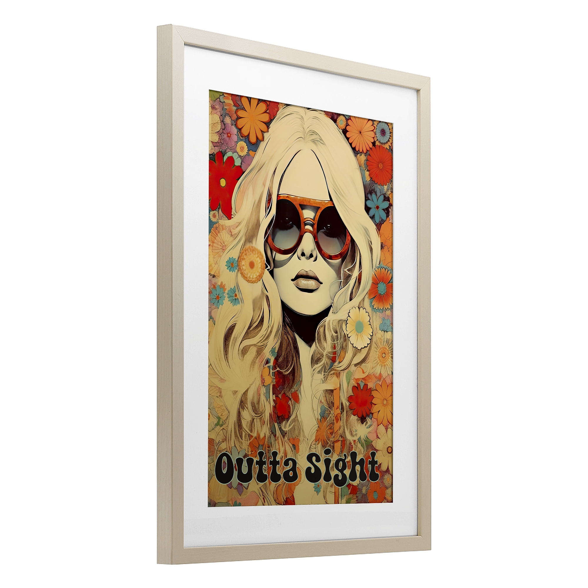 Outta Sight Hippie Girl Birch Framed Print Under Glass, design by Sasha