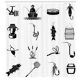 thumbnail image 3 of Fishing Theme Shower Curtain, Nautical Elements Like Hooks Fish Rods Baits and Man Above Boat, Fabric Bathroom Set with Hooks, 69W X 84L Inches Extra Long, White and Charcoal Grey, by Ambesonne, 3 of 3