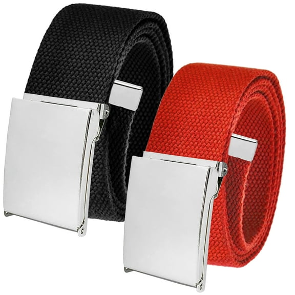 Men's Cut to Fit Waist Size Up to 40" Casual Outdoor 2 Belt Pack with Polished Silver Flip Top Buckle