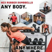 Lifeline Fitness Premium Rubber Hex Dumbbell, Black/Chrome, 75 lbs