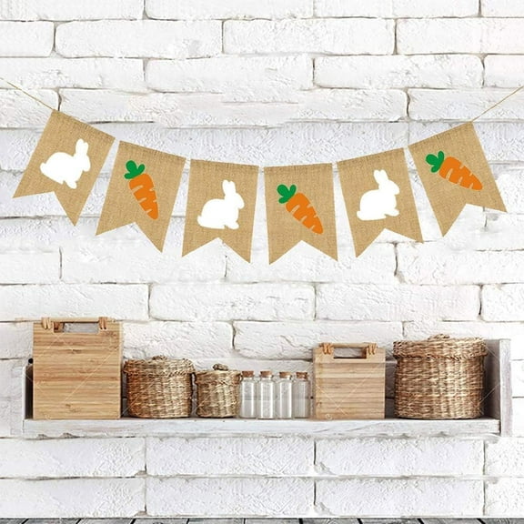 Easter Burlap Banner, Easter Bunny Garland Design, Easters Banner  Carrot Garland Decorations for Home/Office/Birthday/Indoor/Outdoor Party Supply