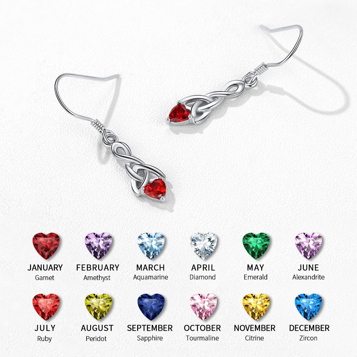 ChicSilver 925 Sterling Silver BirthStone Earrings for Women Jewelry Celtic Knot Dangle Earrings Cubic Zirconia Earring Birthday Christmas Anniversary Gifts