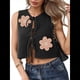 thumbnail image 2 of Chaleco de Suéter para Mujer, Sin Mangas, Bordado, Cuello en V, Abierto Al Frente, con Lazo, Corte de Crochet, Informal, Y2K. Negro XL, 2 of 9