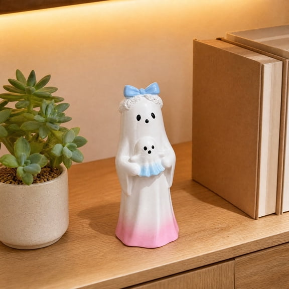 Halloween Resin Ghost Ornament, Cute Desktop Decoration Figurine for Home, Office, Party, Holiday Gift