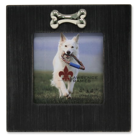 - 4x4 Black Wash Dog Frame with Bone Ornament