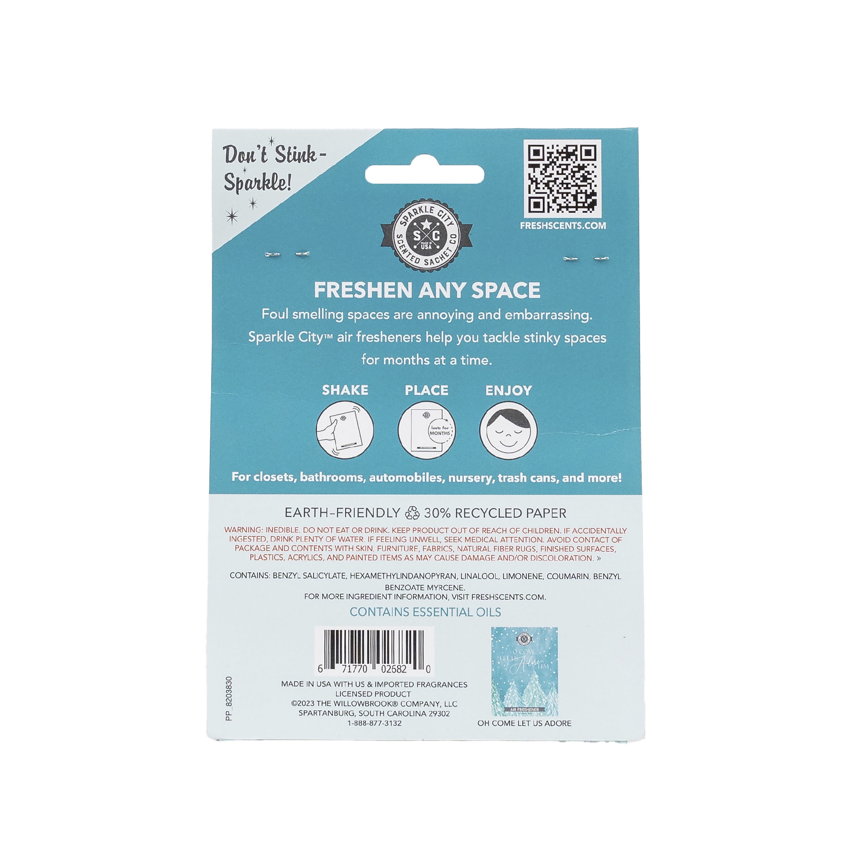 (2 pack) Sparkle City Scented Sachet 2 Pack, Oh Come Adore Him