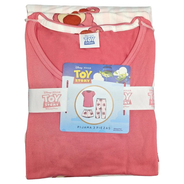 Pijama Toy Story para Dama Set Playera Manga Corta con Capri y Short Rosa Talla M 3 Piezas