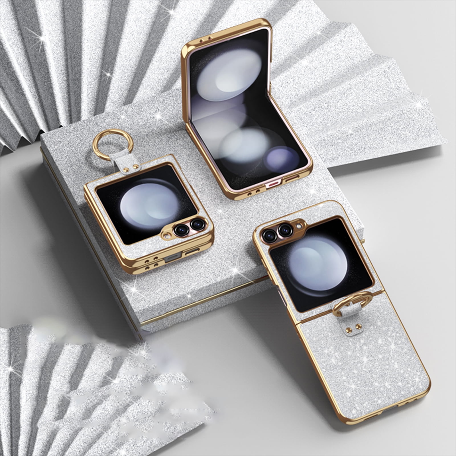 Dteck Case for Samsung Galaxy Z Flip 6,Bling Glitter Plating PC Case Ring Holder Kickstand Cover for Galaxy Z Flip 6 5G,Silver