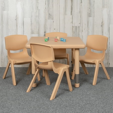 UPC: 0889142533108 | Flash Furniture 24 Square Natural Plastic Height Adjustable Activity Table Set with 4 Chairs