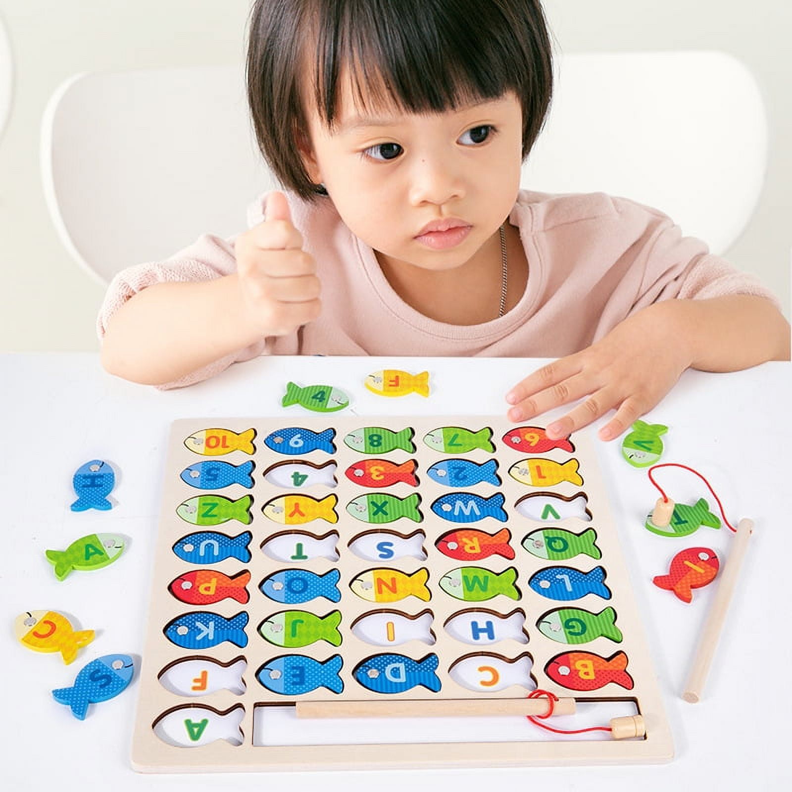  Toddler Learning Educational Toys Wooden Magnetic Fishing  Game Toy- Alphabet ABC Color Sorting Counting Toys Number Learning Toys  Montessori Fine Motor Skills Toy