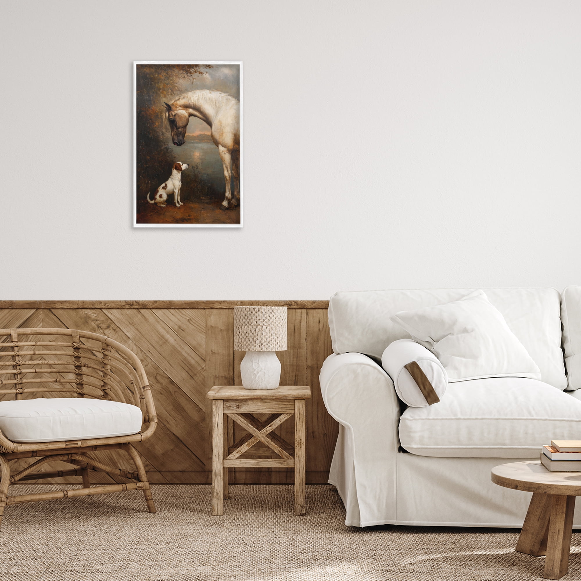 Stupell Industries Hound & Horse Vintage View White Framed Giclee Art, design by Petal Prints Design